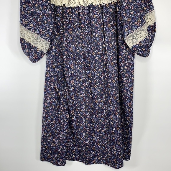 Vintage Sears JR Bazaar Prairie Floral Blue Lace Cottagecore Maxi Dress Large - Picture 5 of 10